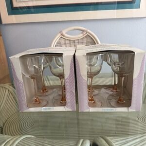 VTG Luminarc Americana Pink Stem 8 Wine Glass Set Cristal D'Arques Durand France